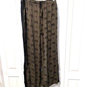 i Jeans By Buffalo Women's Drawstring Pants-Elephants-Black/Army Green-Slit Side